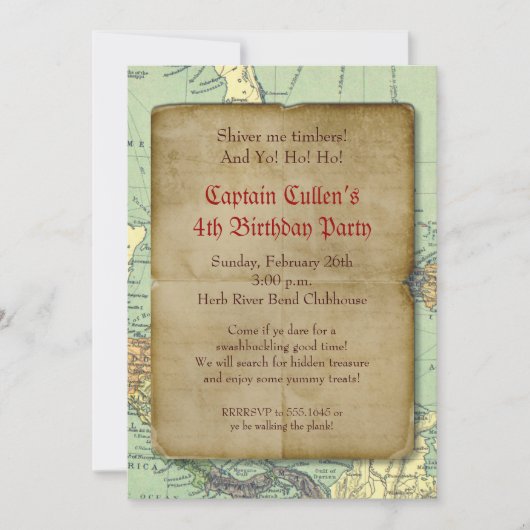 Invitation Vintage Pirate Map (Devant)
