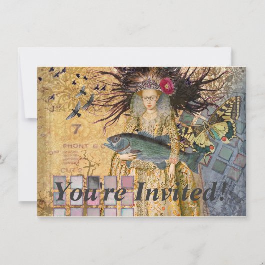 Invitation Vintage Pisces femme gothique classique (Devant)