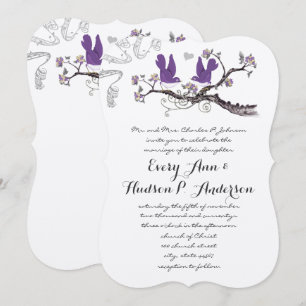 Invitation Vintage Plum Birds Mariage jaune et violet Inviter