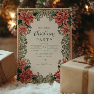Invitation Vintage Poinsettia défilement Noël