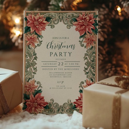 Invitation Vintage Poinsettia défilement Noël