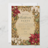 Invitation Vintage Poinsettia Gold Soll Noël (Devant)