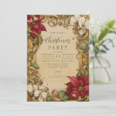 Invitation Vintage Poinsettia Gold Soll Noël (Debout devant)