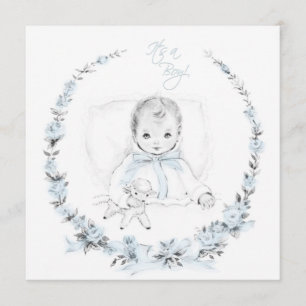 Invitation vintage pour bébé garçon Baby Blue