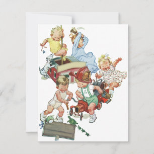 Invitation vintage pour enfants et camions d'incen
