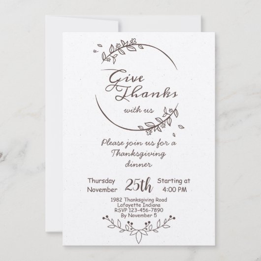 Invitation vintage pour le dîner de Thanksgiving (Devant)