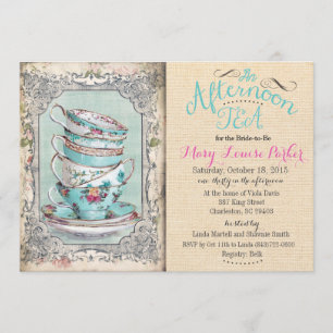 Invitation vintage pour une tea party de douche de