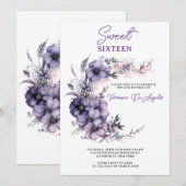 Invitation Vintage pourpre fleuri demi-cercle couronne couron (Devant / Derrière)