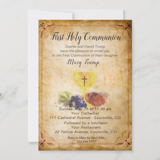 Invitation vintage première communion sainte (Devant)