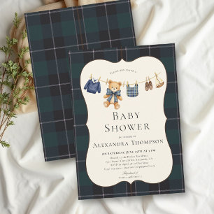 Invitation Vintage Prépa Fête Bébé Garçon Linge de Maison à C