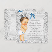 Invitation Vintage Prince Blue et Baby shower gris (Devant / Derrière)