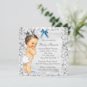 Invitation Vintage Prince Blue et Baby shower gris (Debout devant)