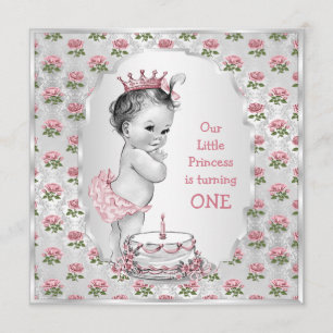Invitation Vintage Princess Roses 1er anniversaire Cake Argen