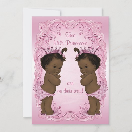 Invitation Vintage Princess Twins Baby shower rose (Devant)