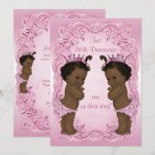 Invitation Vintage Princess Twins Baby shower rose (Devant / Derrière)