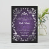 Invitation Vintage princesse d'argent pourpre Tiara Quinceañe (Debout devant)