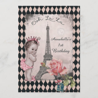 Invitation Vintage Princesse Eiffel Tour Baby 1er anniversair