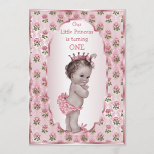 Invitation Vintage Princesse Rose Roses 1er ou 2e anniversair