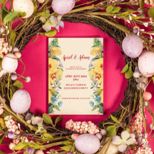 Invitation Vintage Printemps Été Jaune Mariage Floral