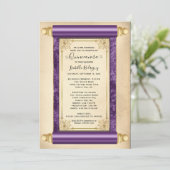 Invitation Vintage Purple Gold Scroll Elegant Quinceañera (Debout devant)