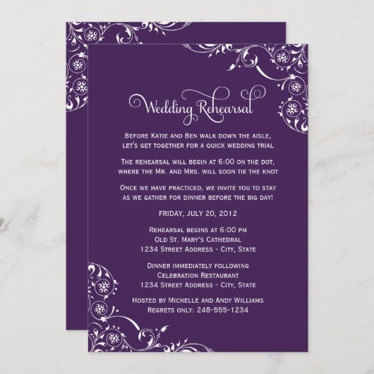 Invitation Vintage Purple Wedding (Devant / Derrière)