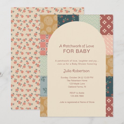 Invitation Vintage Quilt Baby Shower (Devant / Derrière)