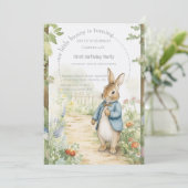 Invitation Vintage Rabbit Garden 1st Birthday (Debout devant)