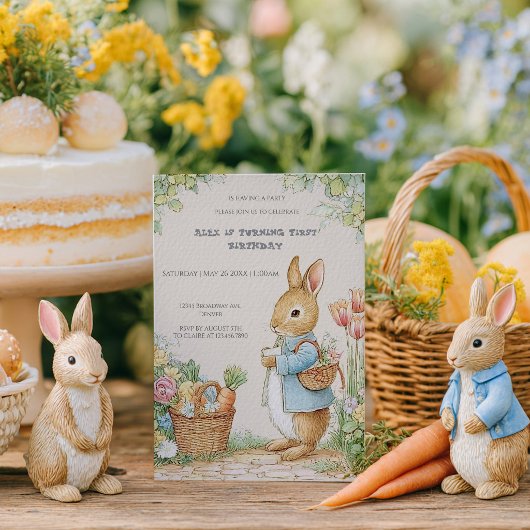 Invitation Vintage Rabbit Garden 1st Birthday