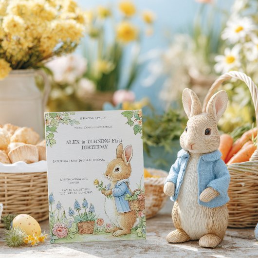 Invitation Vintage Rabbit Garden 1st Birthday