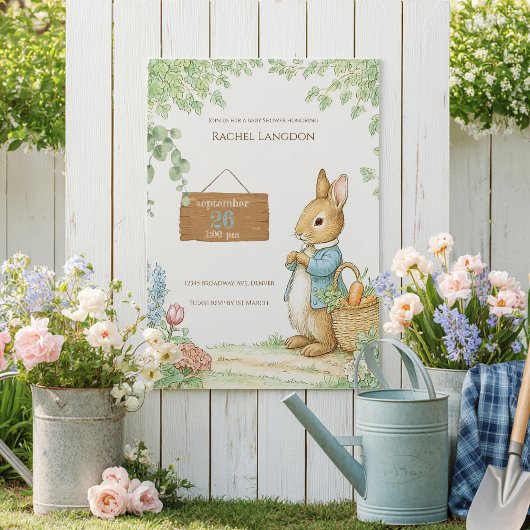 Invitation Vintage Rabbit Garden Baby Shower 