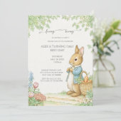 Invitation Vintage Rabbit Garden Birthday (Debout devant)
