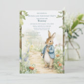 Invitation Vintage Rabbit Garden Birthday (Debout devant)