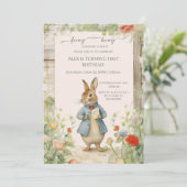 Invitation Vintage Rabbit Garden Birthday (Debout devant)