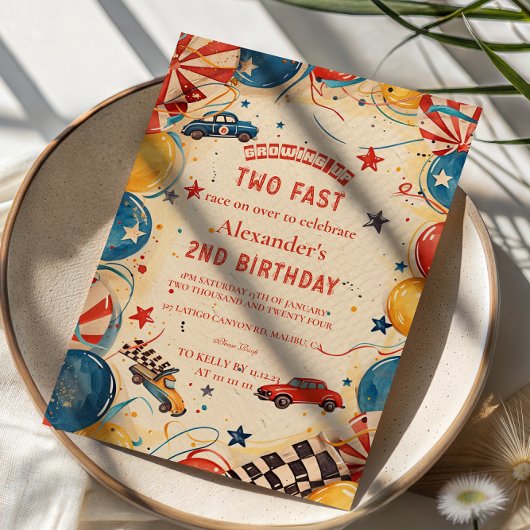 Invitation Vintage Race Car Two Fast Birthday