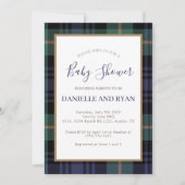 Invitation Vintage Ralph Baby Shower Plaid Boy Blue (Devant)