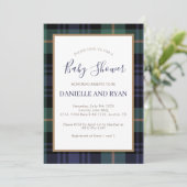 Invitation Vintage Ralph Baby Shower Plaid Boy Blue (Debout devant)