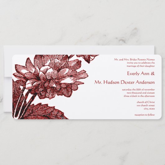 Invitation Vintage Ranunculus Rose Bourgogne Mariage (Dos)