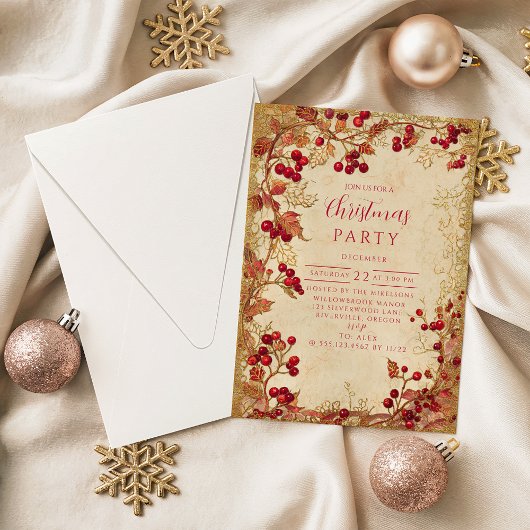 Invitation Vintage Red Berry Holiday Party