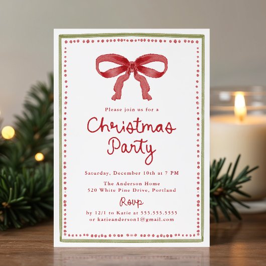 Invitation Vintage Red Bow Christmas Party