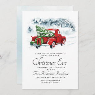 Invitation Vintage Red Farm Truck Christmas Holiday Eve