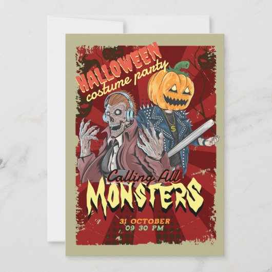 Invitation Vintage Red Halloween Costume Party (Devant)