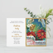 Invitation Vintage Red Poinsettia Gold Bells Noël (Debout devant)