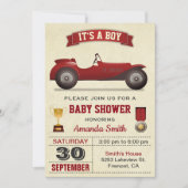 Invitation vintage Red Race Car Baby shower (Devant)