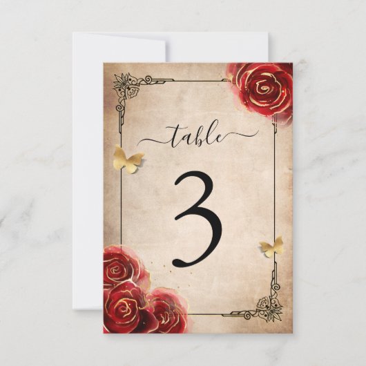 Invitation Vintage Red Rose Black Gold (Devant)