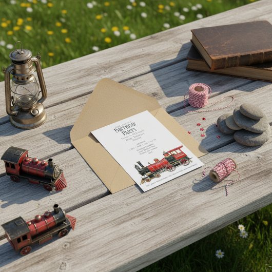 Invitation Vintage Red Steam Train Anniversaire Fête Invitati