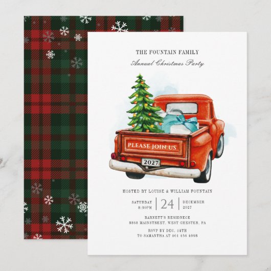 Invitation Vintage Red Truck Christmas Tree (Devant / Derrière)