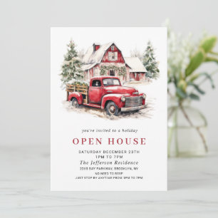Invitation Vintage Red Truck Holiday Christmas Open House