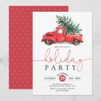 Vintage Red Truck & Pine Tree Fête de Vacances