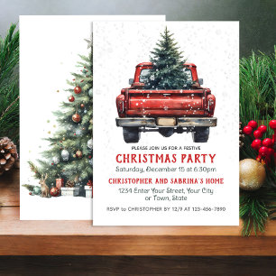 Invitation Vintage Red Truck Russe Noël Party