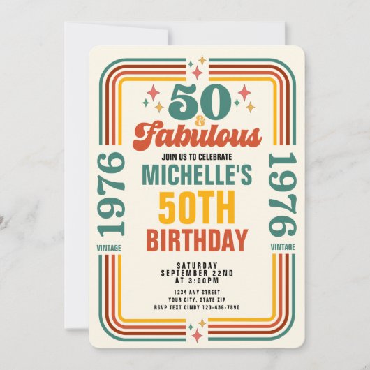 Invitation Vintage Retro 50 Et Fabuleux Anniversaire (Devant)